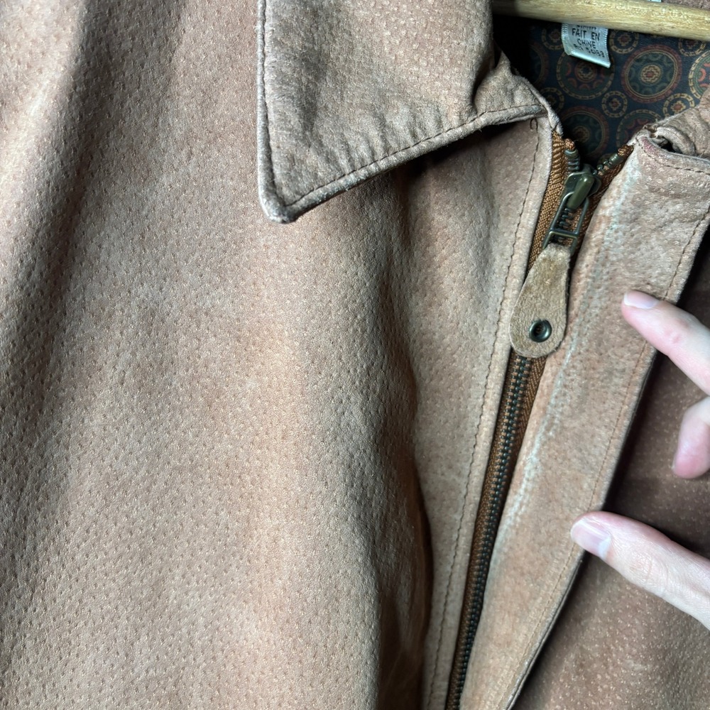 Vintage JLC Suede Leather Bomber Jacket Mens Large Brown Flight Coat Aviator - Picture 9 of 13
